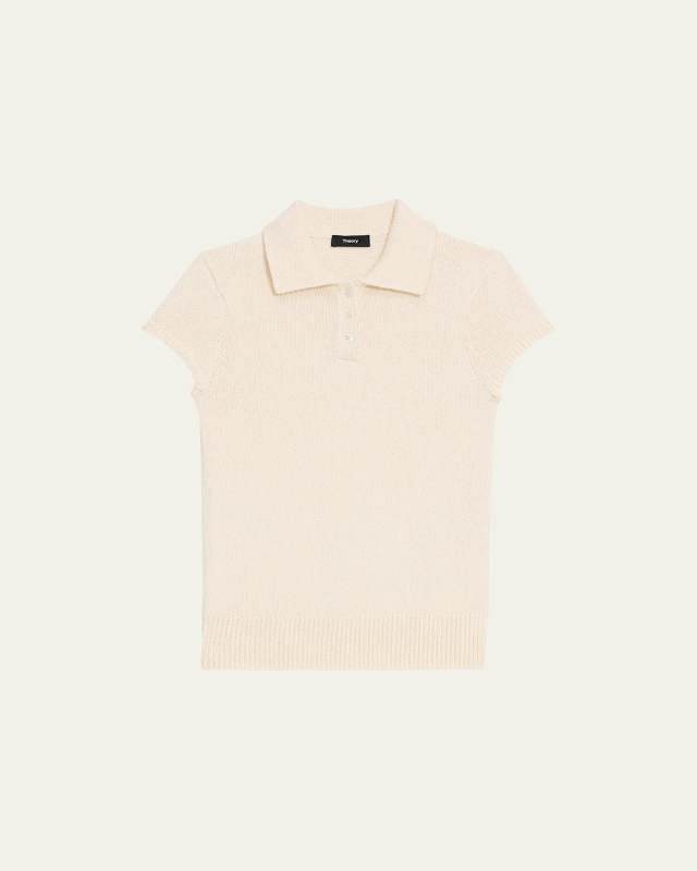 Cap-Sleeve Cotton and Merino Wool Polo Top